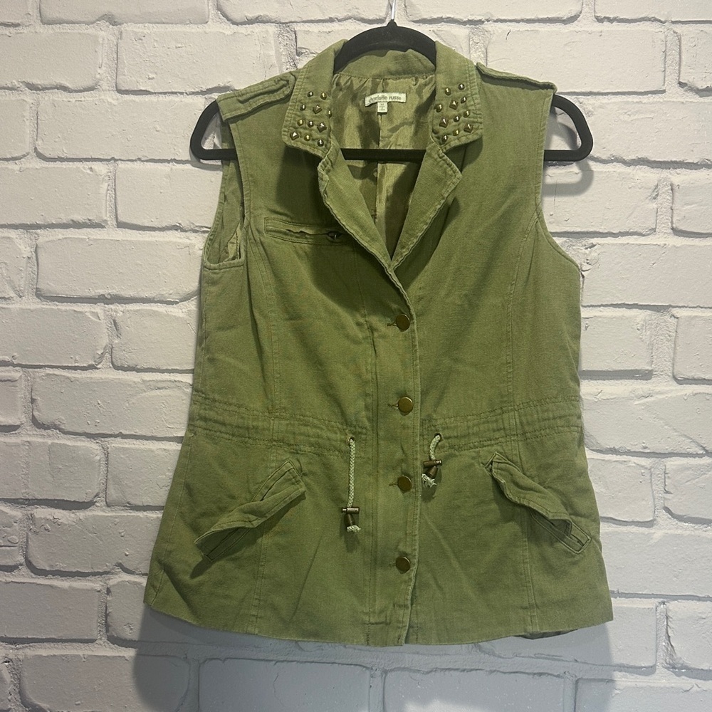 Charlotte Russe Khaki Green Vest with Studded Collar size M - Picture 7 of 7